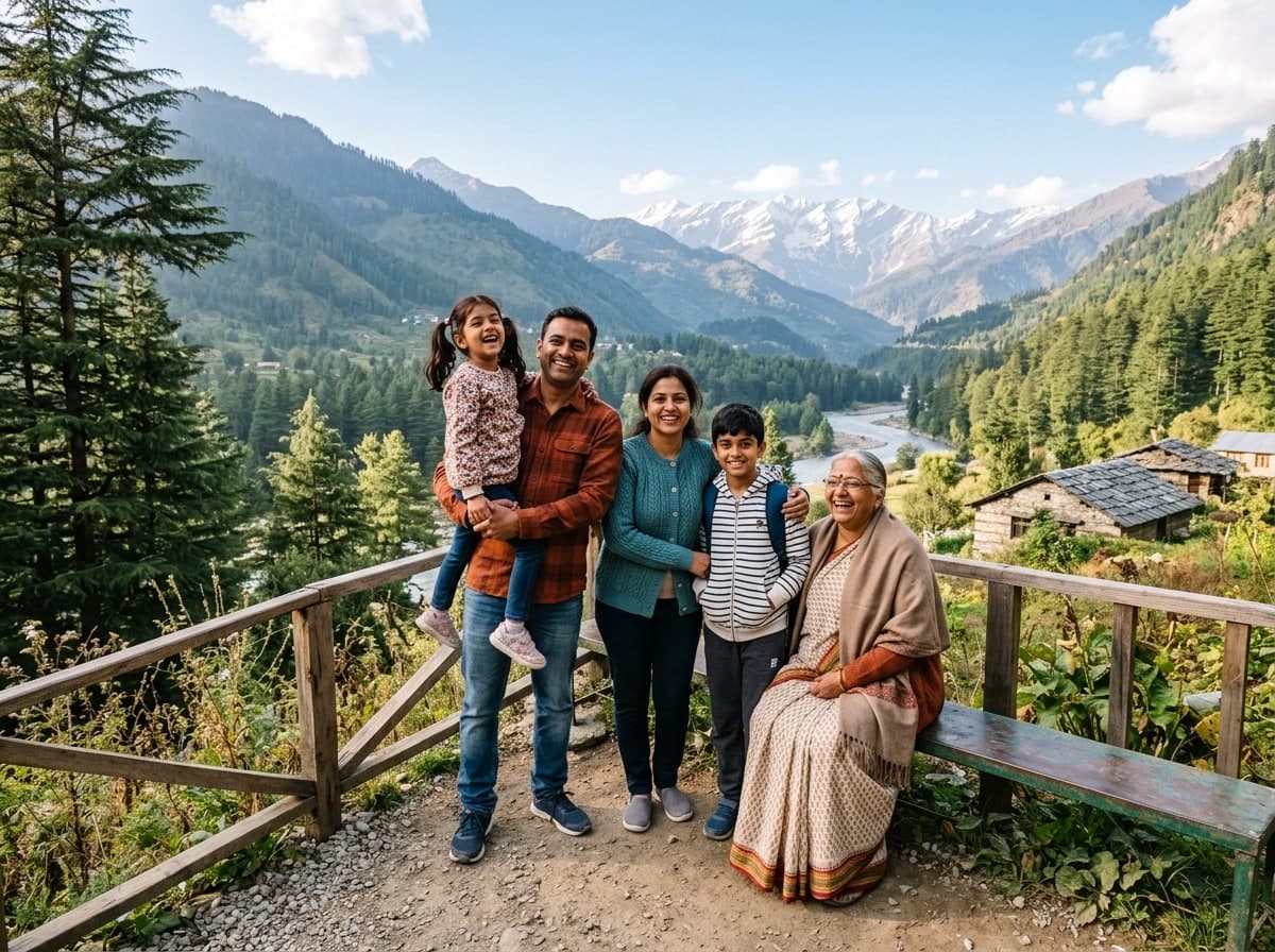 Happy Indian family enjoying vacation together on scenic mountain holiday with Swastik Tours