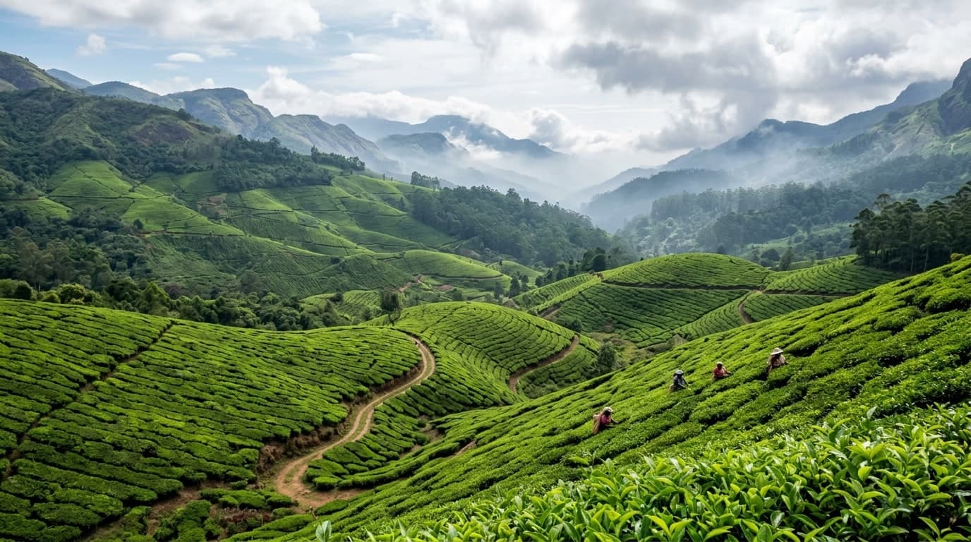 Lush green tea plantations in Munnar Kerala