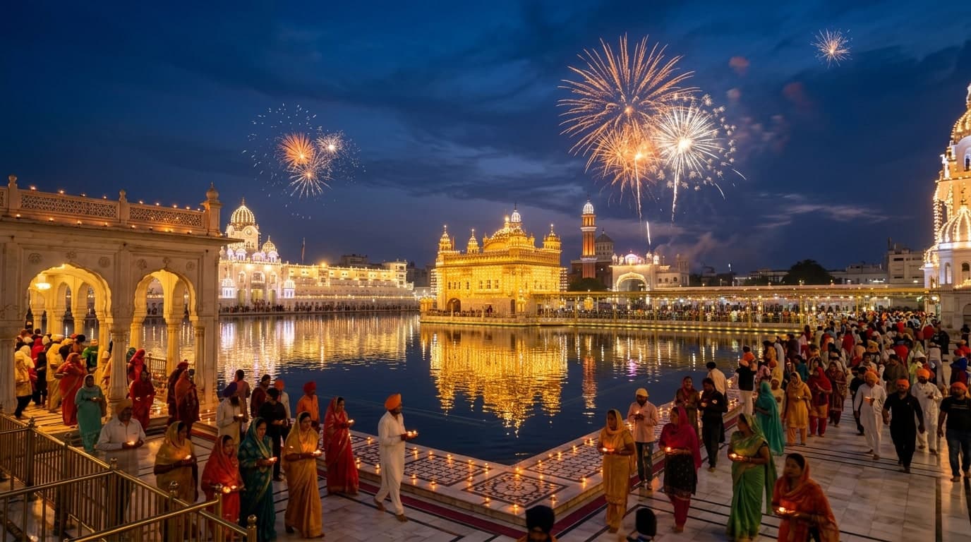 Golden Temple Harmandir Sahib Amritsar illuminated for Diwali festival - Swastik Tours