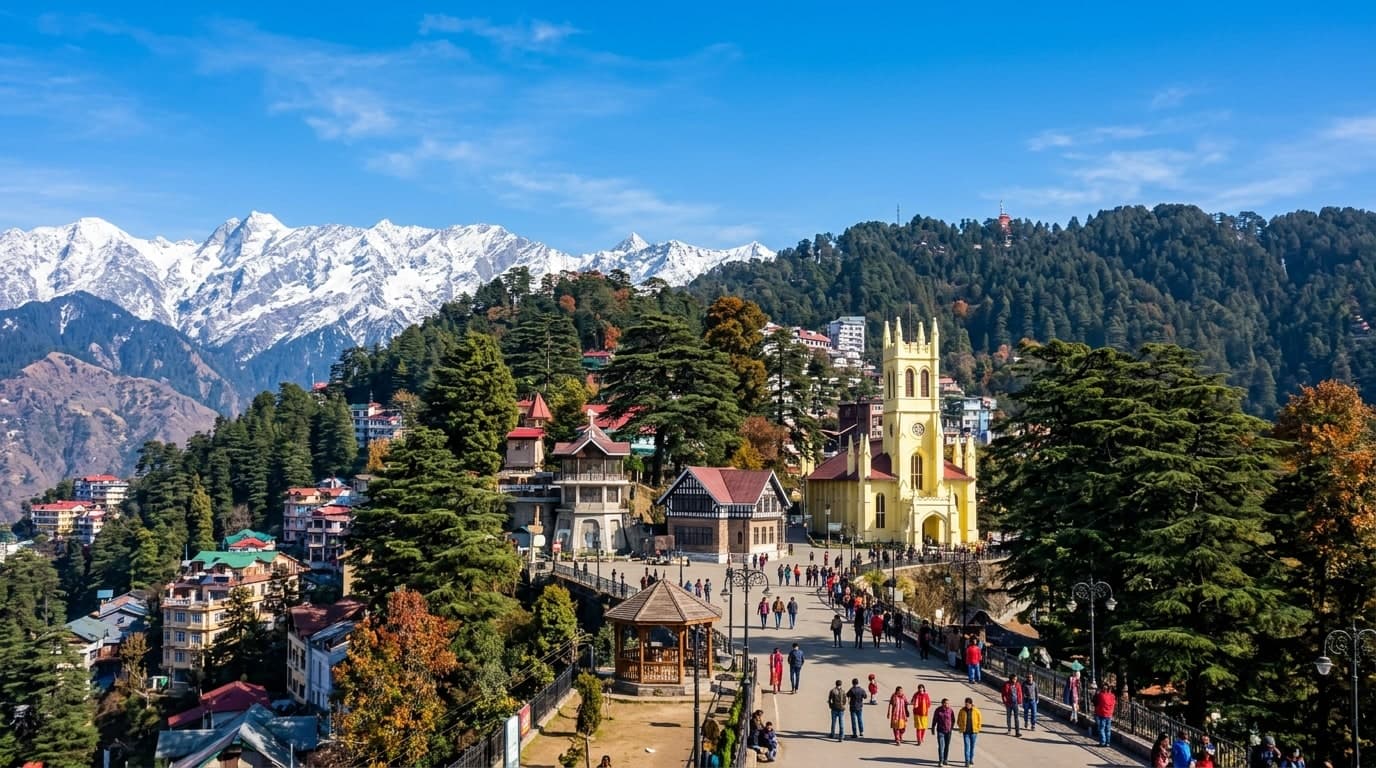 Scenic Shimla Ridge and Christ Church with snow mountains - Swastik Tours