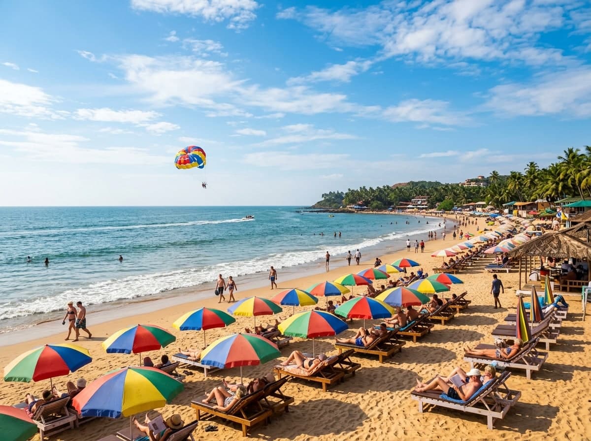 Baga Beach in North Goa with golden sands and watersports